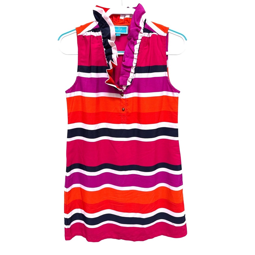 Southern Frock Multicolor Striped Ruffle‎ Collar Sleeveless Dress Womens Size S